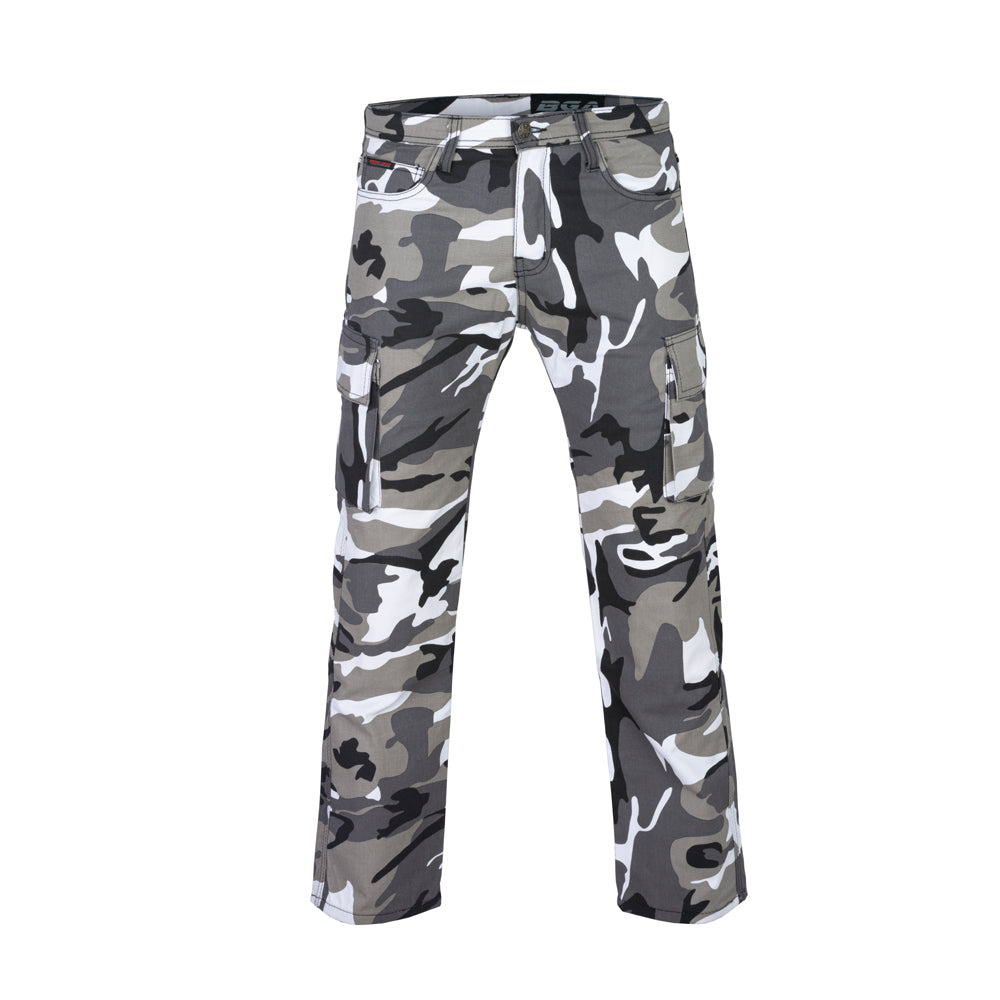 Bikers Gear Men Motorcycle Cargo KEVLAR Pants Camo Grey/Black