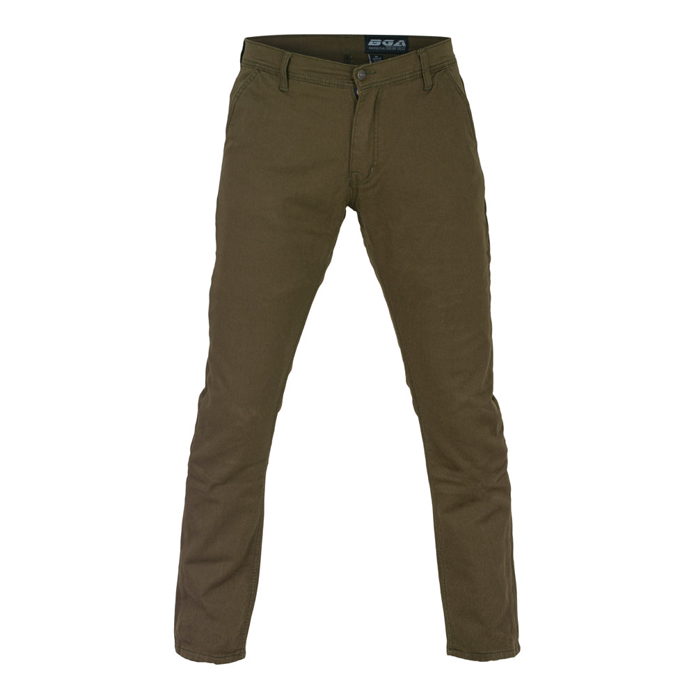 Bikers Gear Australia Stork Motorcycle Kevlar Lined Chinos Pants Khaki Green Stretch