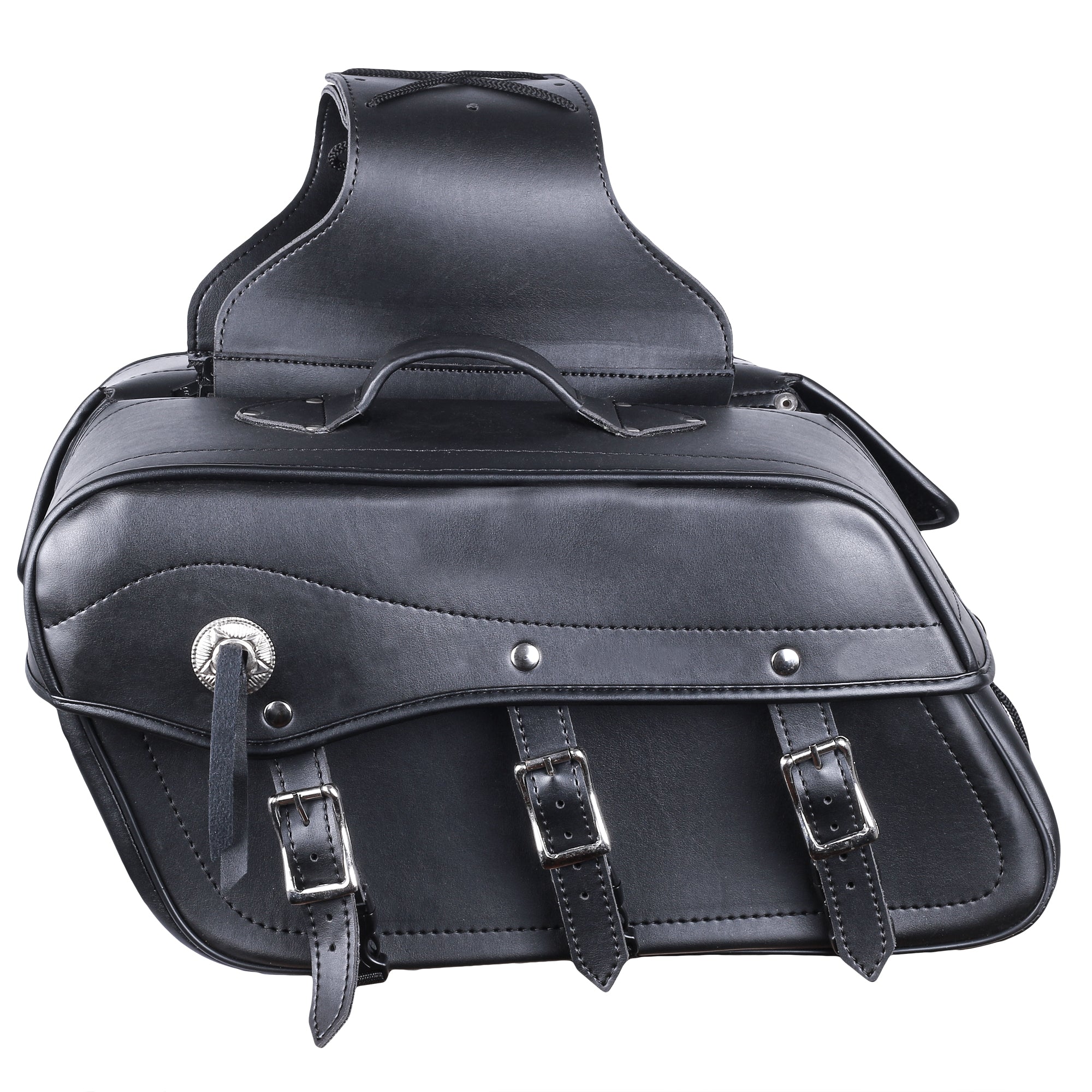 Fender 3 Buckle Leather Motorcycle Saddlebags Pair PLAIN