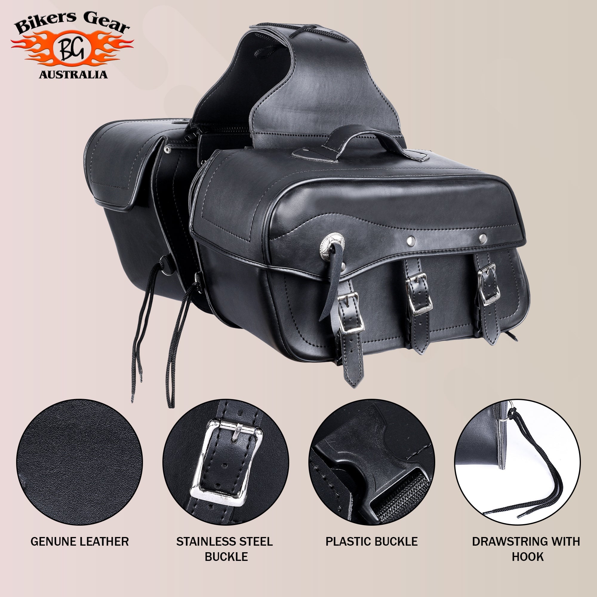 Fender 3 Buckle Leather Motorcycle Saddlebags Pair PLAIN